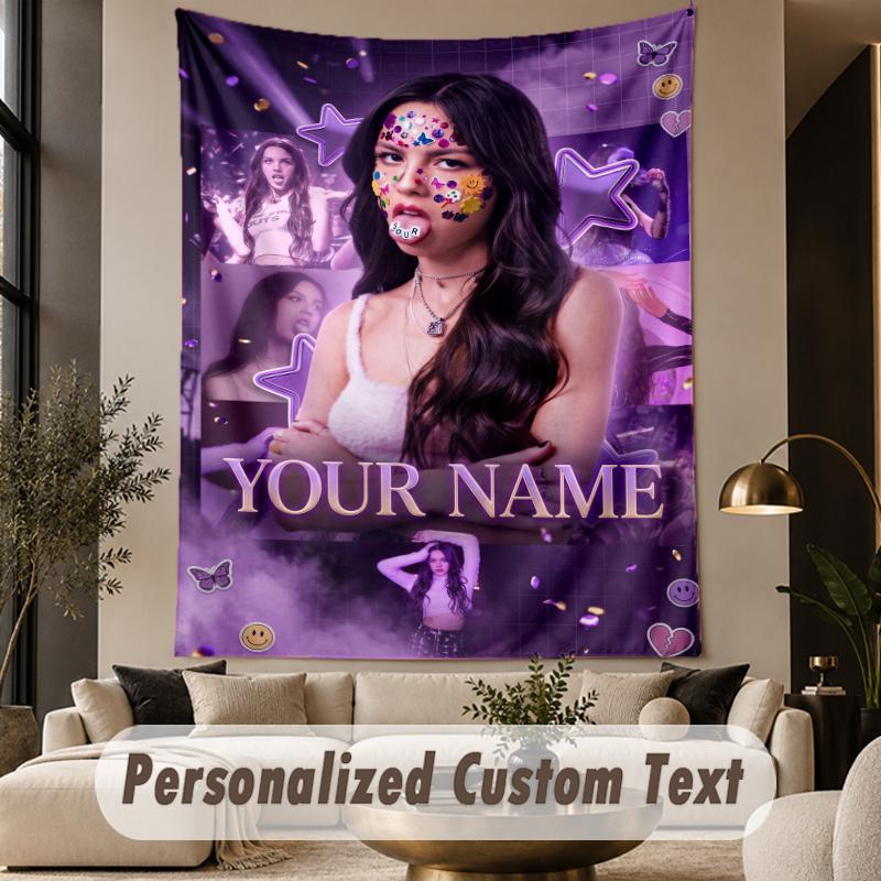 Custom Text Printed Tapestry Olivia Rodrigo Pattern Large Wall Hanging Indoor Room Decor