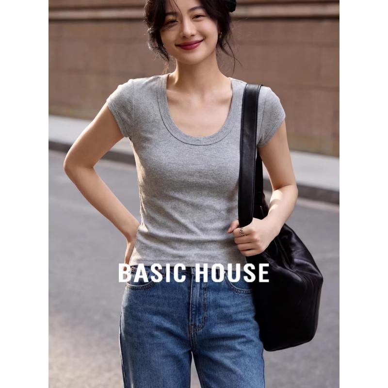 Basic House Women s 100% Tencel U-Neck Flutter Sleeve T-Shirt XL