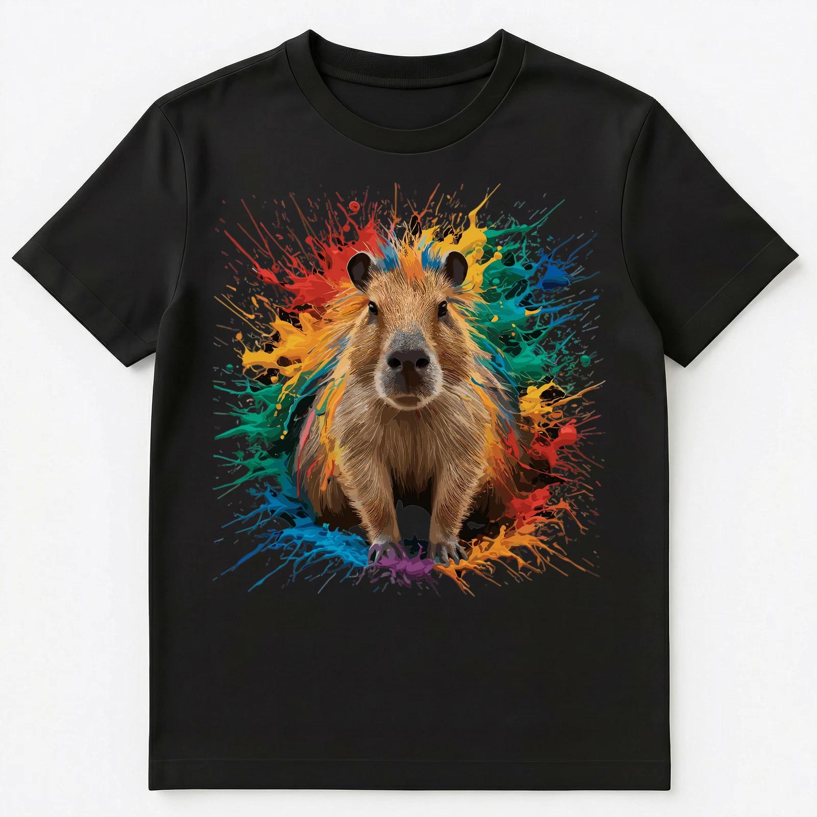 Colorful Paint Splash Cute Capybara Art Graphic Unisex T-Shirt 4XL