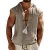 Men'S V-Neck Loose Fitting Sweat Sleeveless Hooded Shirt Fashionable Top