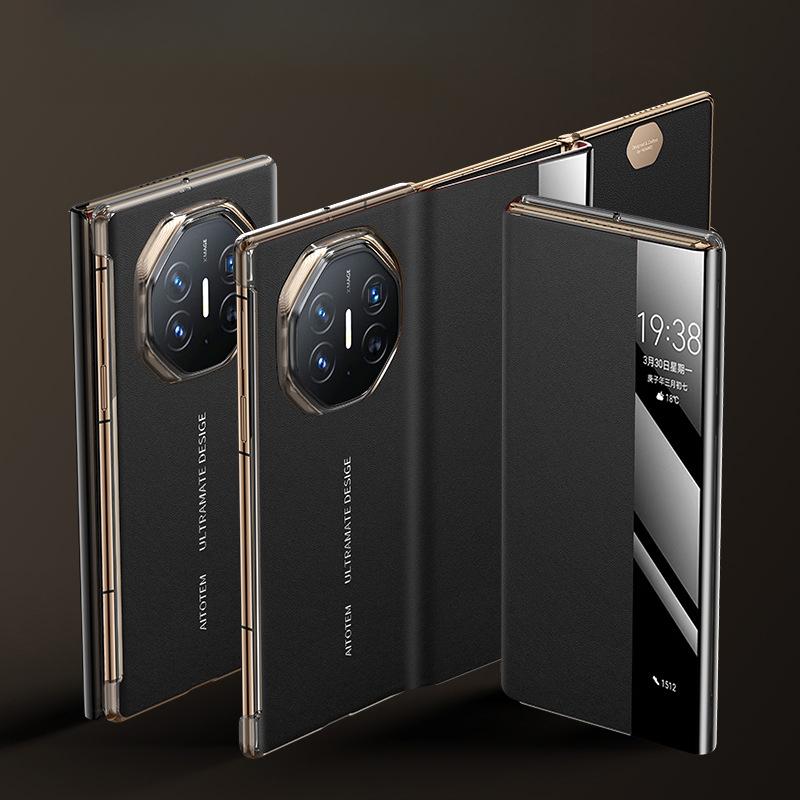 Suitable for Huawei MateXT Mobile Phone Case High-end Business Men's Three-fold Niche Luxury Smart Window Anti-fall Leather Case