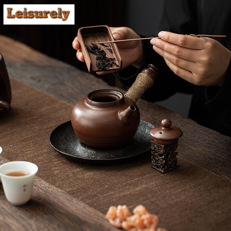 Ancient Pottery Candle Warmer Tea Stove Alcohol Lamp Cooking Insulation Base Side Handle Pot Boiling Water Kettle Kung Fu Teaset