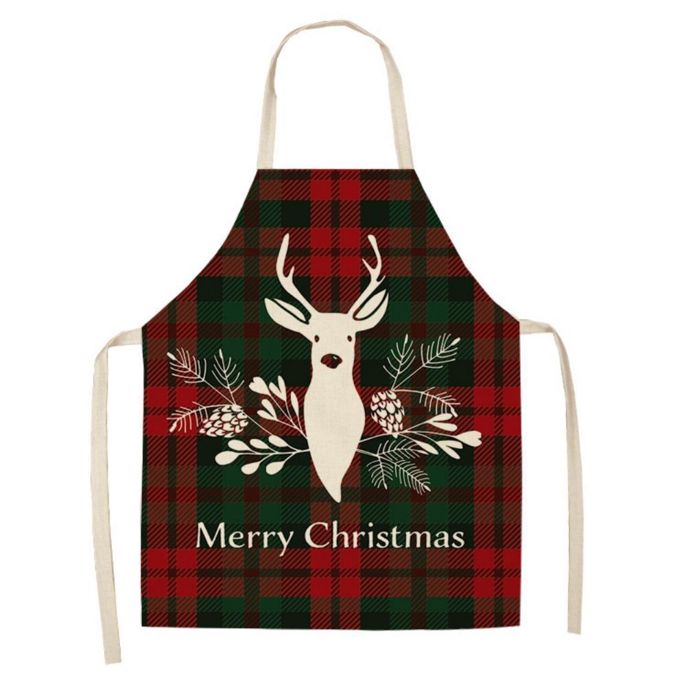 Christmas Apron Holiday Kitchen Aprons Christmas Tree Printed Cotton Linen Plaid Apron Kitchen Baking Cooking Accessories