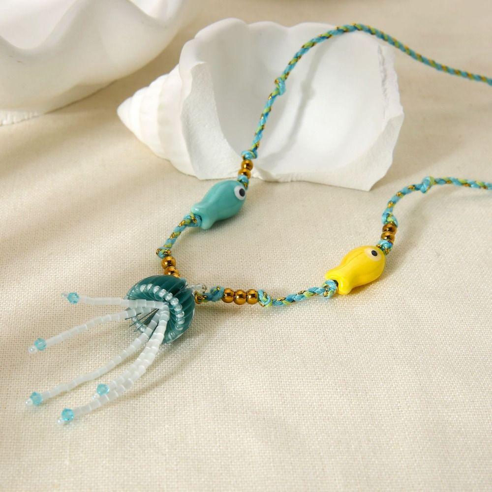 Jelly Fish Beach Ocean Series Necklace Starfish Blue Bead Necklace  Girls