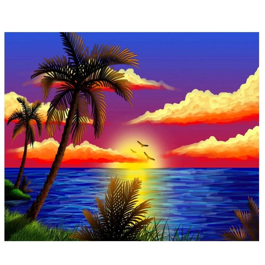 Satın alın Full Diamond Embroidery DIY 5D Cross Stitch Sunrise Beach ...