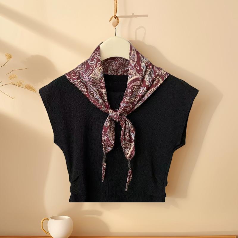 Retro cashew flower silk scarf women's waist triangle scarf belt jeans waist accessories travel versatile square scarf fart curtain