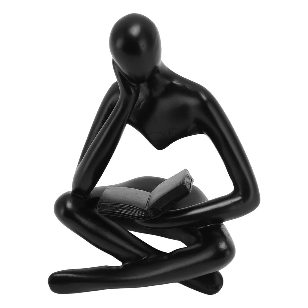 Thinker Reading Statue Resin Sitting Figure Abstract Art Ornament for Living Room Cabinet Decoration Black