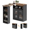 Bar Table, Extendable, Rotating 90 Degrees, 2 Glass Doors, 150 X 80 X 105.5 Cm, Black and Natural