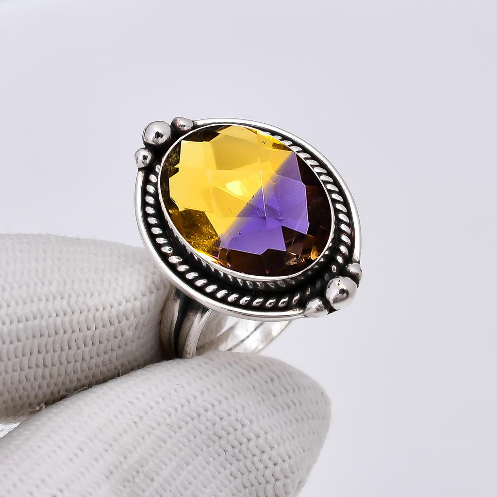 Ametrine 925 Sterling Silver Ring V5941, Yellow & Purple Ring, Oval Ring, Valentin's Day Gift, Gift For Her, Birthday Gift, Handmade Jewelry, Silver J