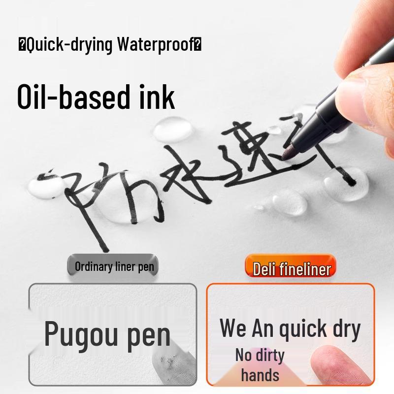 Deli Double-Ended Black Oil-Based Fine Tip Marker for Art Students and Children's Drawing