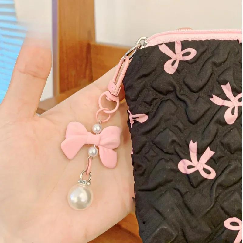 Cute Pink Bow Makeup Bag Mini Storage Case for Lipstick Card Sanitary Napkin Holder Women's Cosmetic Pouch