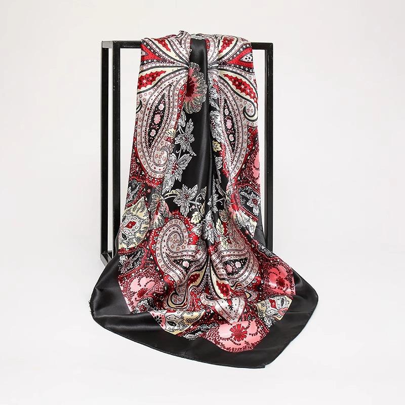 S 90*90Cm Square Silk Scarves Women Hijab Shawls Fashion Print Femme Head Scarf Foulard Bandana Beach Pareo