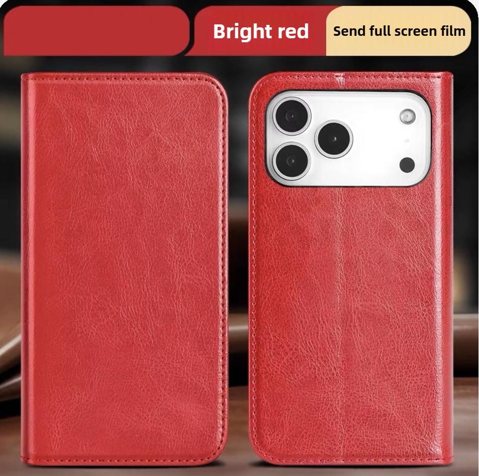 Genuine Leather Flip Case for IPhone 17 Pro Case with Card Slot Full Protection Folding Stand Case for IPhone Air IPhone17ProMax