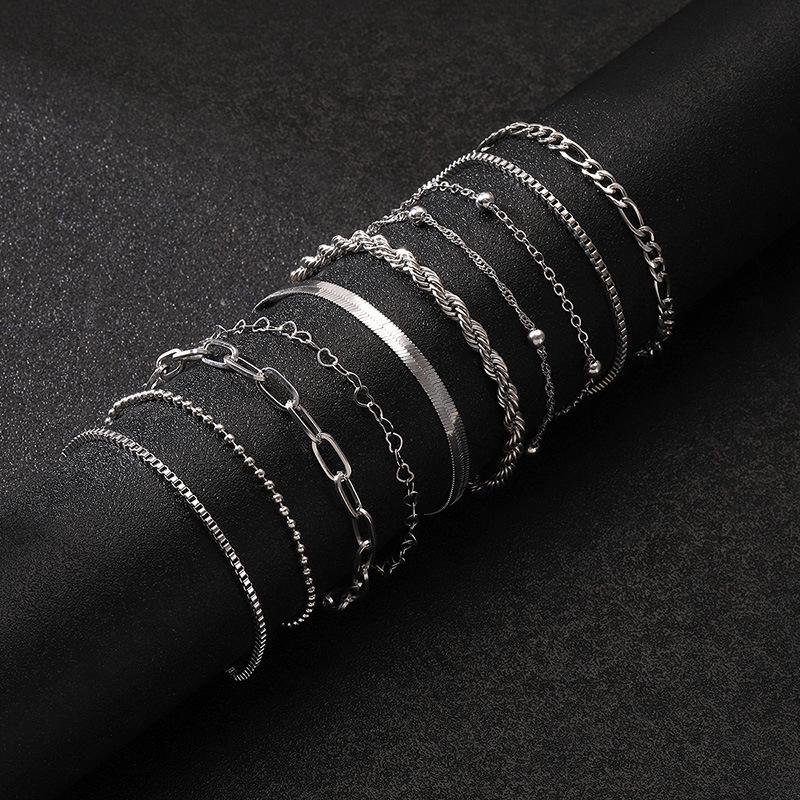 Minimalist Women's Multilayer Alloy Bracelet Set - 10-Piece Cuban Chain Style.
