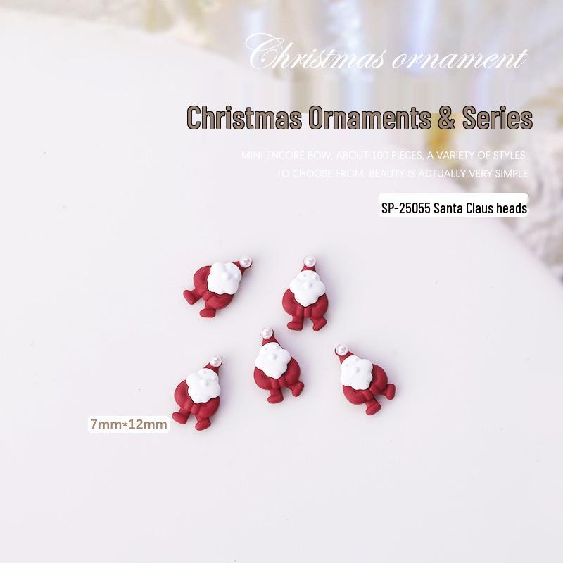 Christmas Nail Art Accessories: Metal Bows, Christmas Trees, Santa Socks, Bells, and Pearls - Set of 5 Pieces