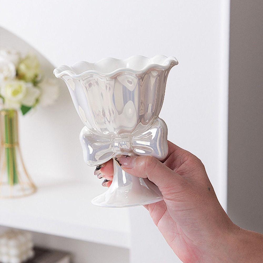 Ceramic Dessert Cup Multi-Function Tea Cup Dessert Tools Bow Shaped Ice Cream Cup  Desktop