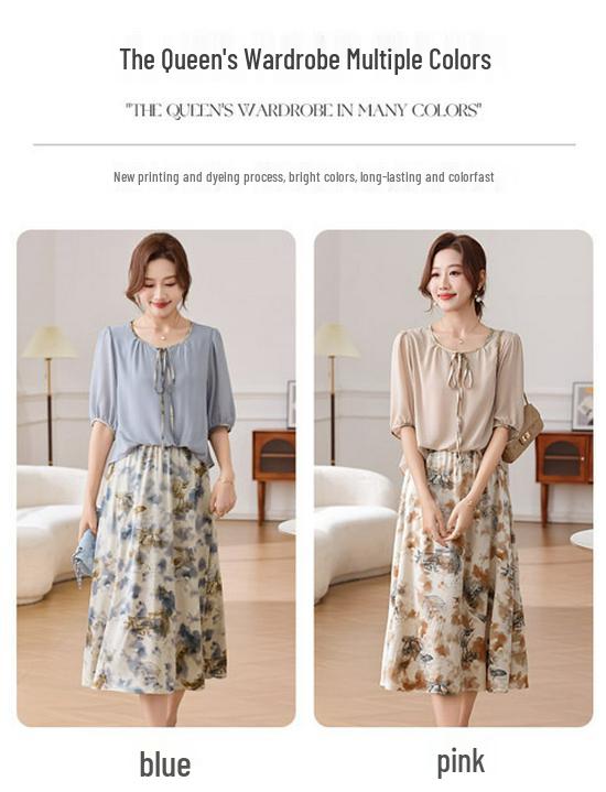 Elegant Floral Chiffon Dress - Summer 2026 Collection for Middle-Aged & Elderly Women