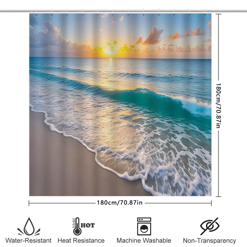 Bella Tenda da Doccia Stampata con Spiaggia al Tramonto Impermeabile Decorazione Bagno Miglioramento Casa Tessuto Impermeabile Tende da Bagno Morbida Pl