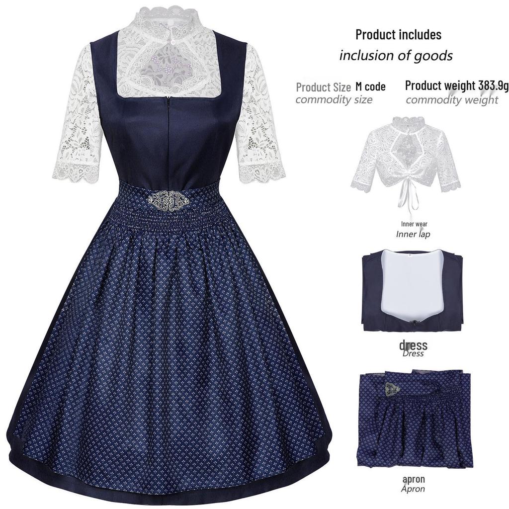 Oktoberfest Maid Dress: European & American Style Lace Apron, Short Sleeve Women's Three-Piece Set, 2025 Collection