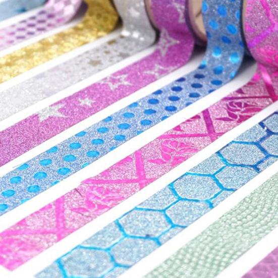 10 Rolls Glitter Washi Tapes No Trace Color Masking Tapes DIY Nail Art Stationery Scrapbooking Decoration Adhesive Tapes School Supplies