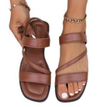 Ladies' Flat Sandals, Women's Spring New Retro Casual Versatile Beach Fashion Roman Women's Sandals