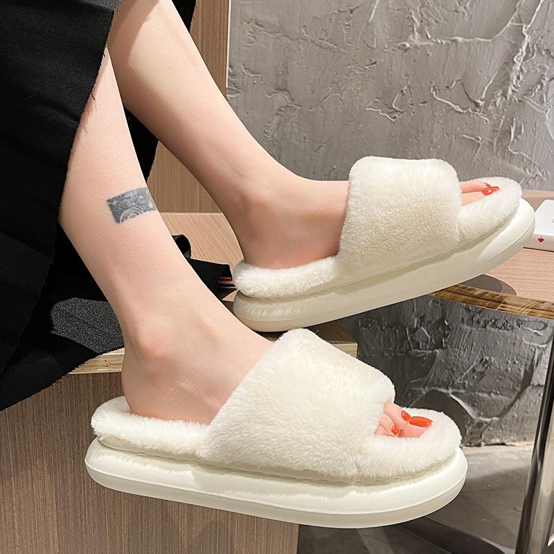Winter Women S Slippers Thick-Bottomed Fur Furry Slippers For Home Soft Platform Shoes 2022 Indoor House Warm Cotton Slippers98 36