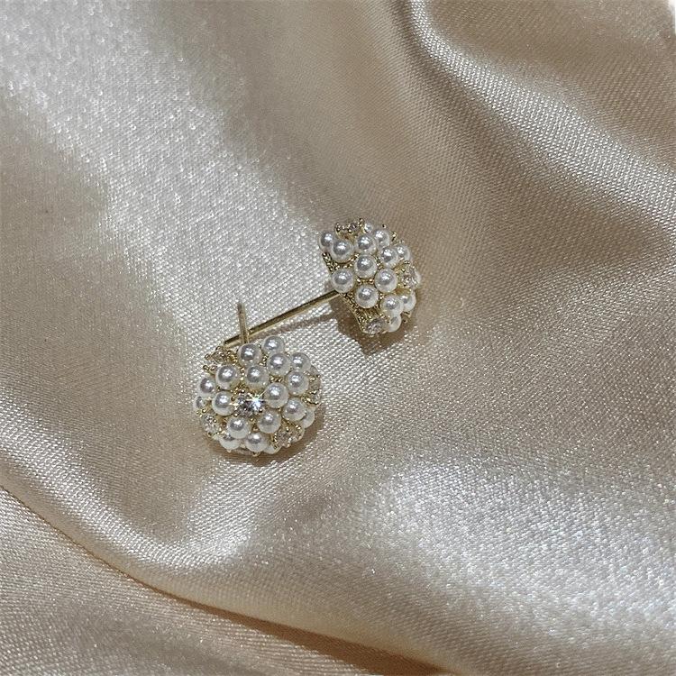 Korean Style Zircon Pearl Ball Earrings: Elegant, Versatile, and Fashionable for Women