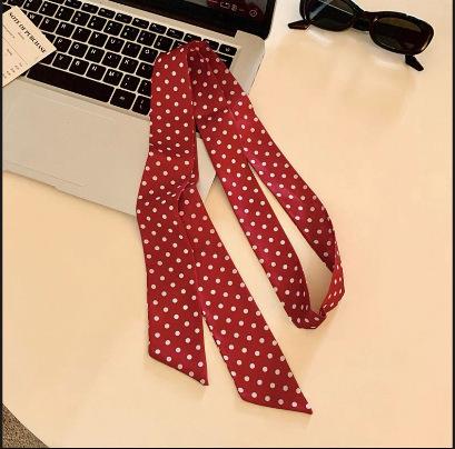 

Vintage Black White Polka Dots Ribbon Silk Scarf Choker Necklace for Women Multi-use Neck Scarf Hair Band Bag Decor Neck Jewelry 140 5cm червоний
