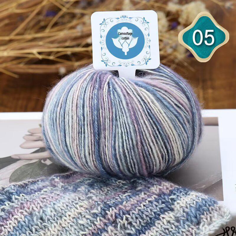 Fil de laine de coton mohair camouflage dégradé pour tricot à la main d'écharpes et de bonnets