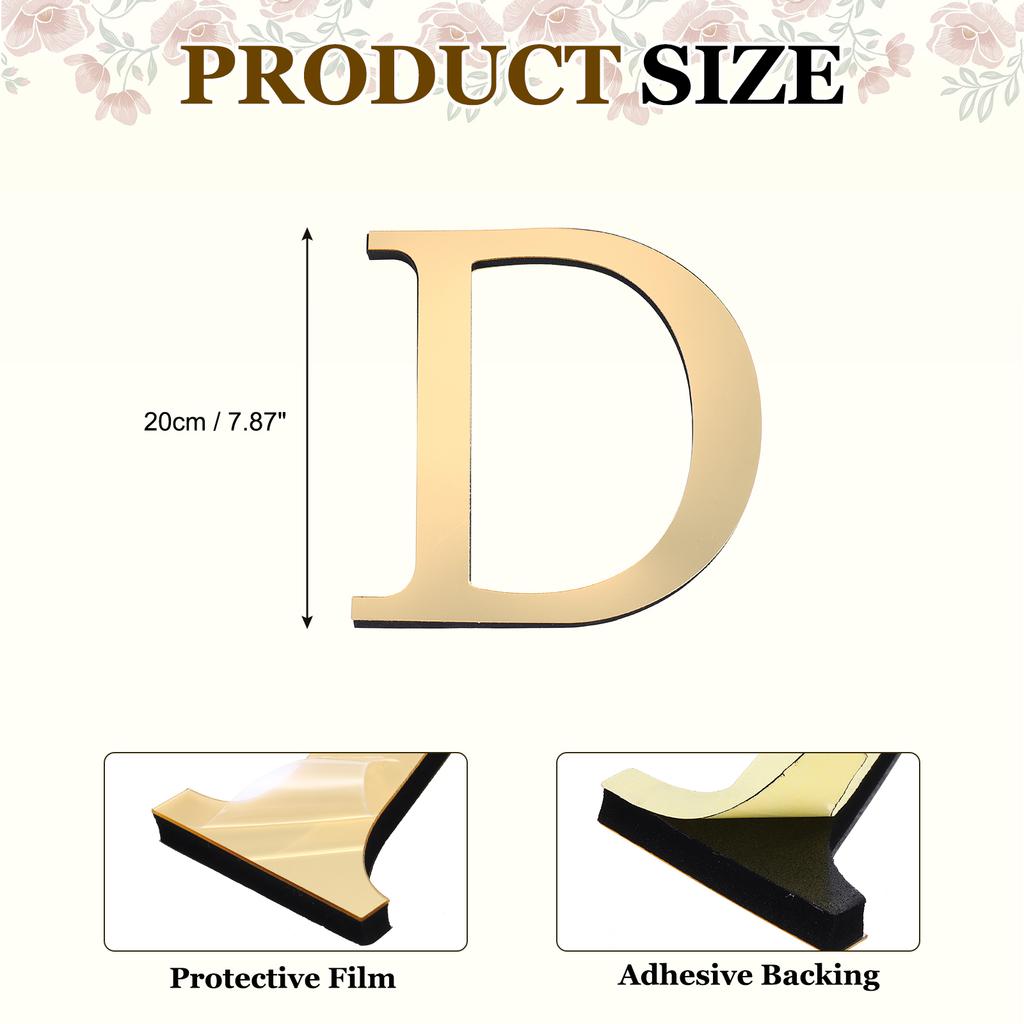 20cm 3D Mirror Acrylic Wall Sticker 26 English Letters Wall Sticker Decals Self-Adhesive Wall Art Mural Home Party Light Gold