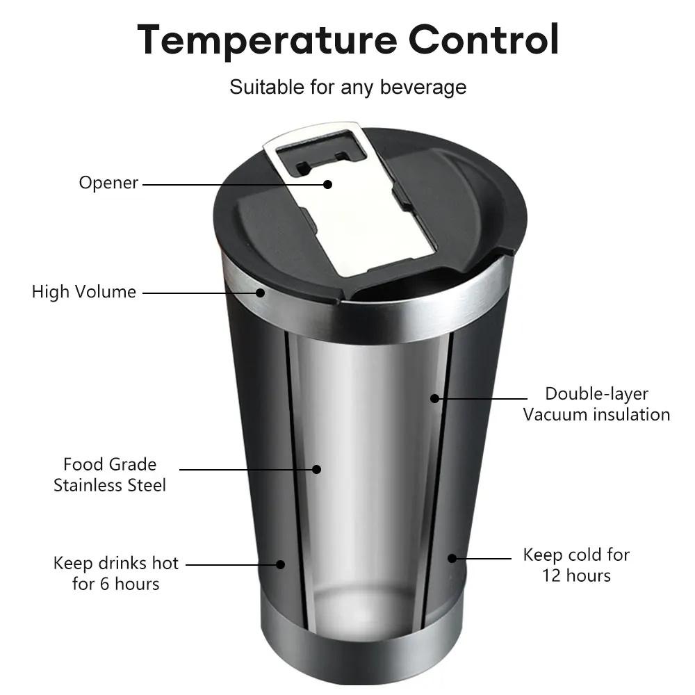 473ml Beer Mug Thermal Cup With Bottle Opener Hot Cold Beer Mug 304 Stainless Steel Thermos Travel Vacuum Flask Insulated Cup