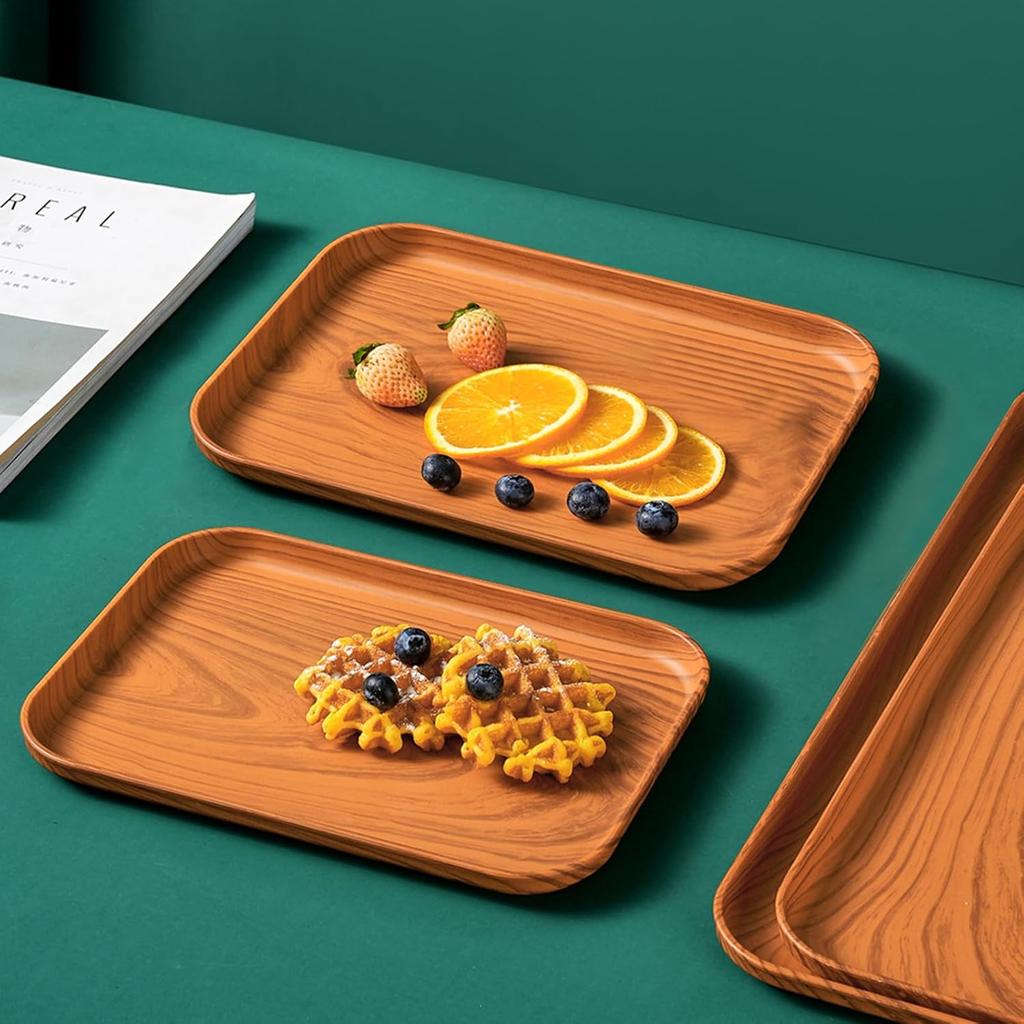 Wood Grain Plastic Serving Platters and Trays,Serving Dishes for Entertaining,Platters Serving Food,Appetizer Serving Trays for