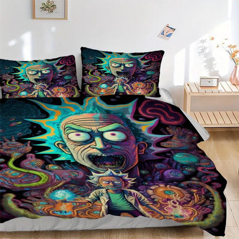 Психоделический Комплект Постельного Белья Рик и Морти Пододеяльник Подарок для Спальни, Включает 1 Пододеяльник и 2 Наволочки, Без НаполнителяB552 135x200cm