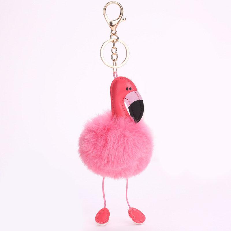 Cute Fluffy Pompom Flamingo Plush Toy Fur Fake Rabbit String Pendant Rope Plush Doll Toys Decor Gift Toy Bag Pendant Toy