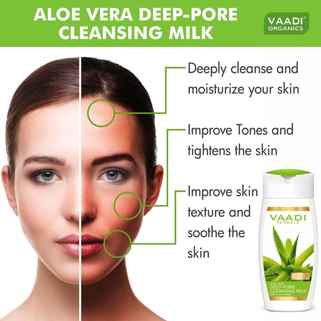 Vaadi Herbals Aloevera Deep Pore Cleansing Milk with Lemon Extract, 110ml