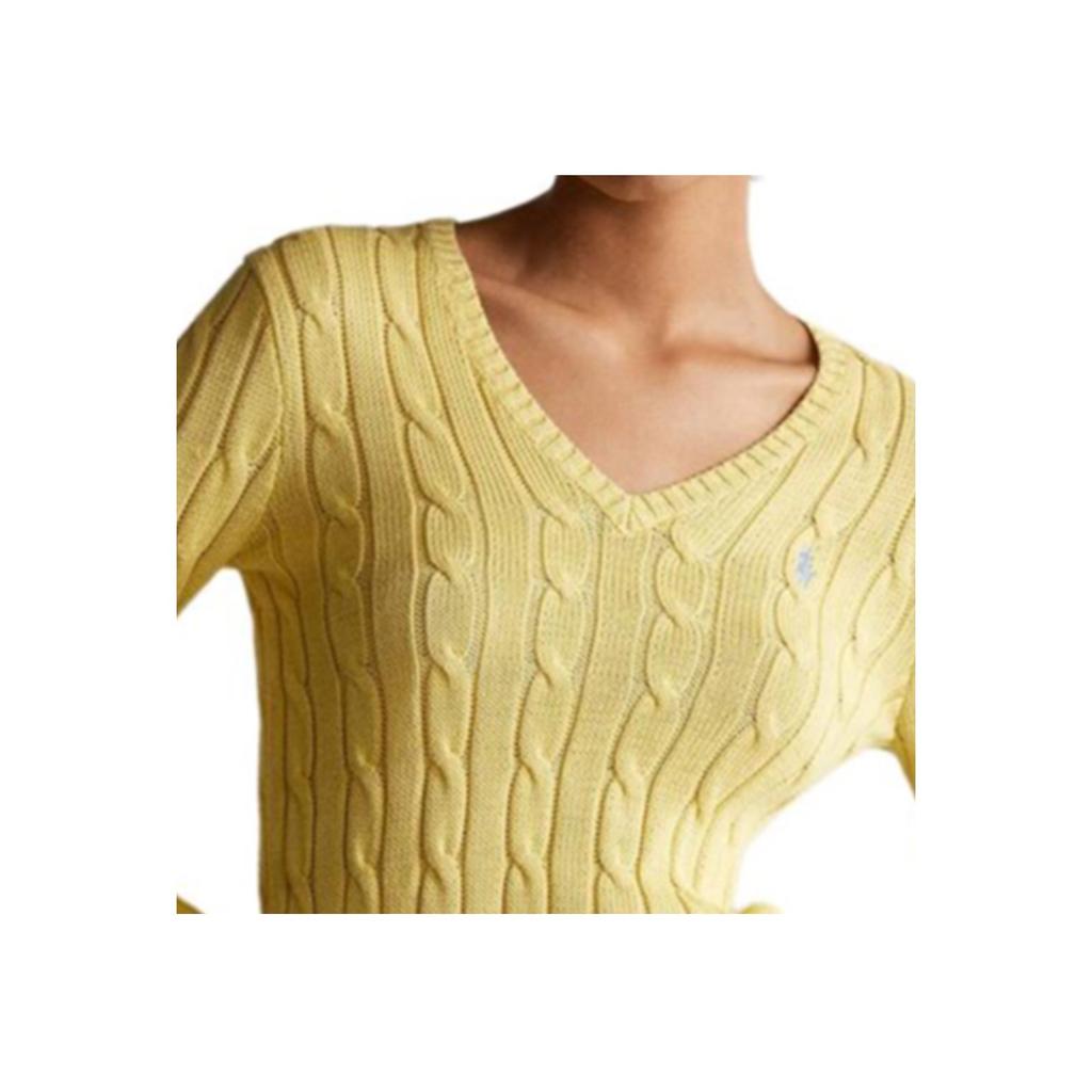Polo Ralph Lauren Solid Logo V-Neck Long Sleeve Knit Sweater Women Sweater Yellow 211570011-102