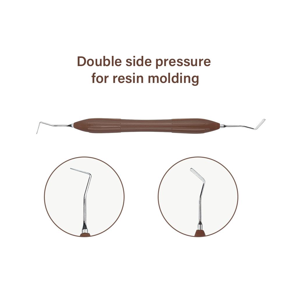 Tannlege Dobbeltsidig Rustfritt Stål Resin Fyllersett Kompositt Resin Fyllspatel Silikonhåndtak Tannlege