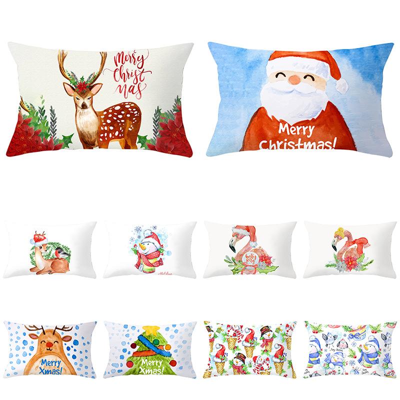 Simple Cartoon Print Series Christmas Waist Pillowcase Peach Skin Printed Pillowcase Home