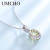 Umcho Luxus Vintage Oval Apfelgrün Zirkon Anhänger Halsketten für Frauen Marke Feine Hochzeit