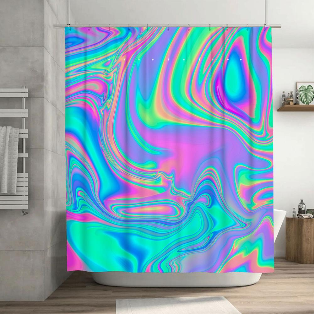Cortina de Chuveiro Vibrante Arco-Íris Aquarelada Tecido Moderno Impermeável Decorativa Banheira Banheiro Doméstico