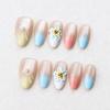 Gradient Blue 3D Floral Wearable Nails: Spring/Summer Cat Eye Whitening Manicure