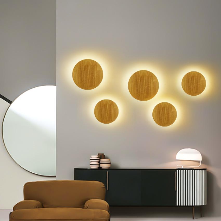Applique cu LED-uri Circulare Moderne Creative Minimalist Corpuri de iluminat din lemn Sufragerie Dormitor Coridor Decorare Iluminat