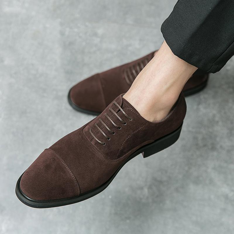 High Quality New Men's Lace Up Suede Leather Wedding Dress Oxford Shoes Male Business Casual Flats Homecoming Pageant Footwear