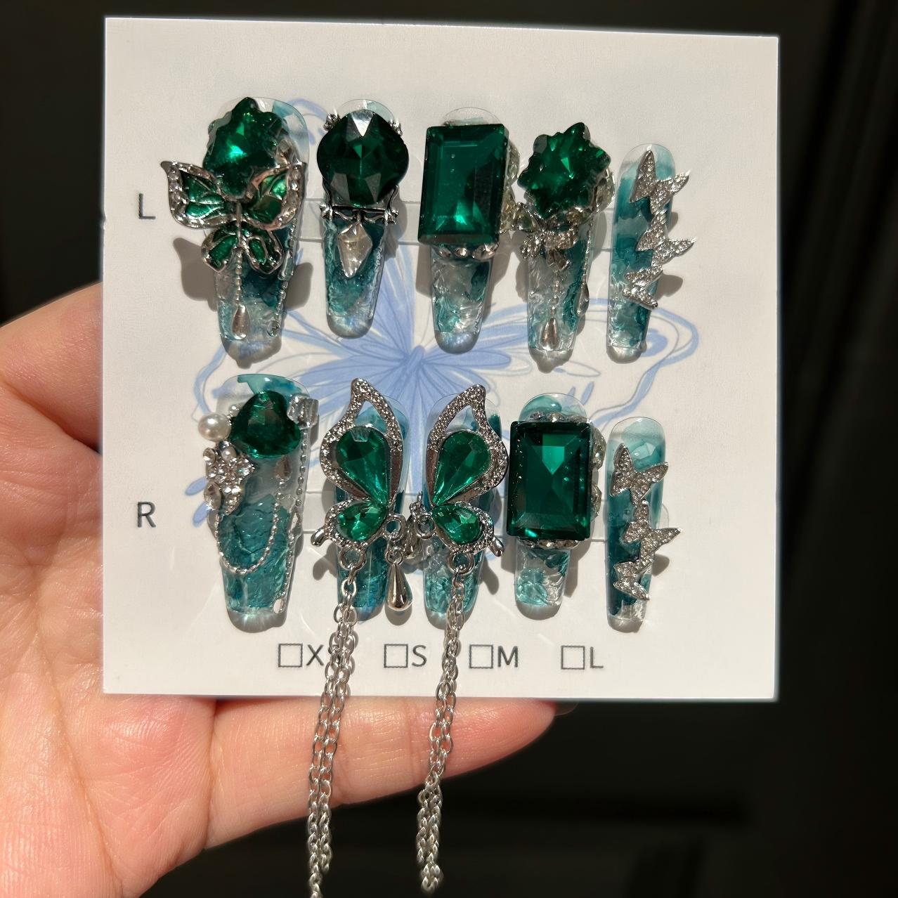 Hot Selling Full Cover Fashion Trend Handmade Press on Nails Rhinestone Gel Polish UV Press on Coloured Pre-Glue False Nails 60G&xs