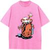 Cup and Octopus Printed Men's Short-Sleeved T-shirt Grams Of High-Quality Washed Old Tshirt Unisex Breathable Casual Tees