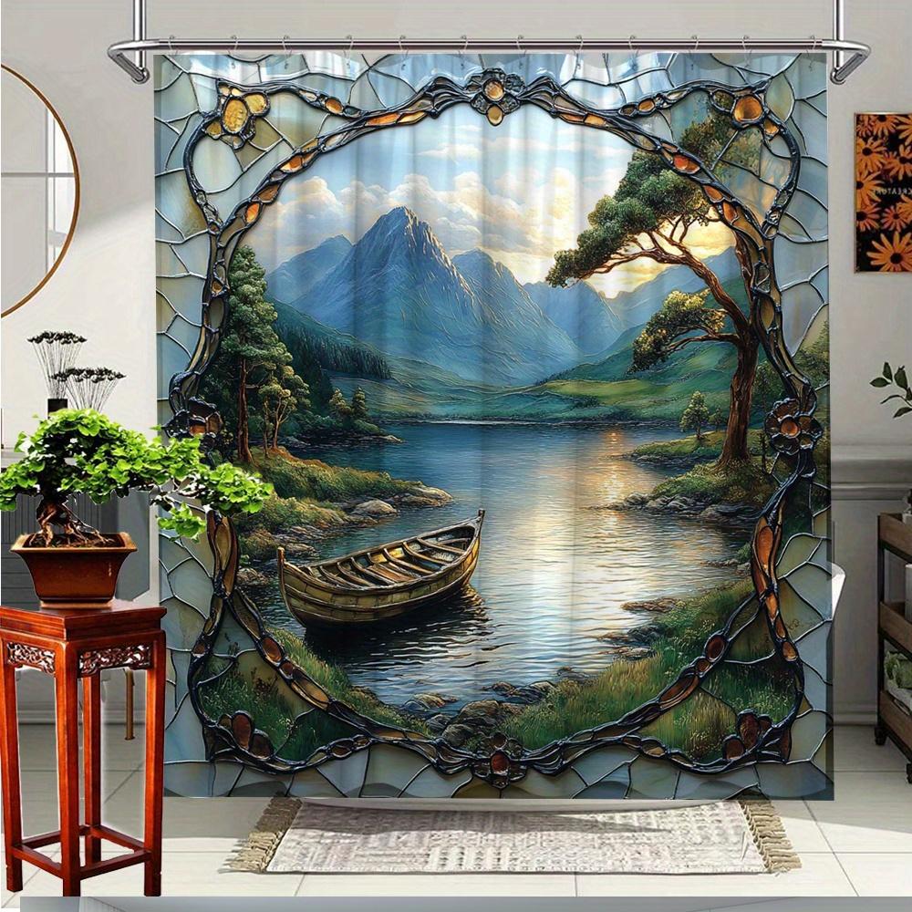 

Scenic Mountain Lake Shower Curtain With Colorful-Tranquil Natural Landscape Design Bathroom Decorative Shower Curtain W60H190(CM)-1 Pcs