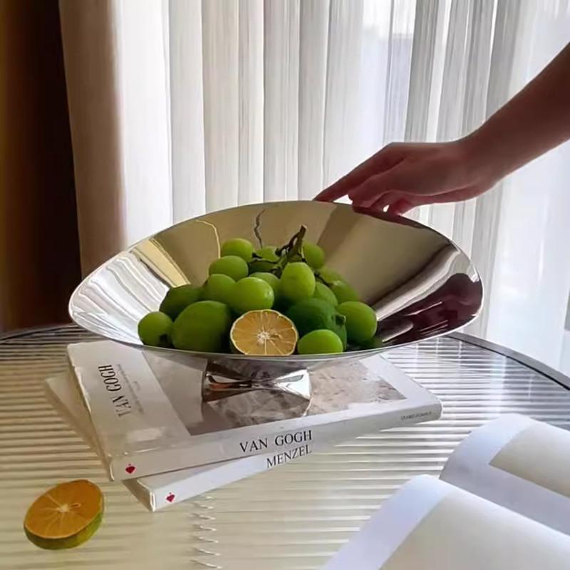 Luxury Mirror Stainless Steel Fruit Tray, Irregular Storage Tray, Large Snack Bowl, Kitchen Storage Container, Home Decoration