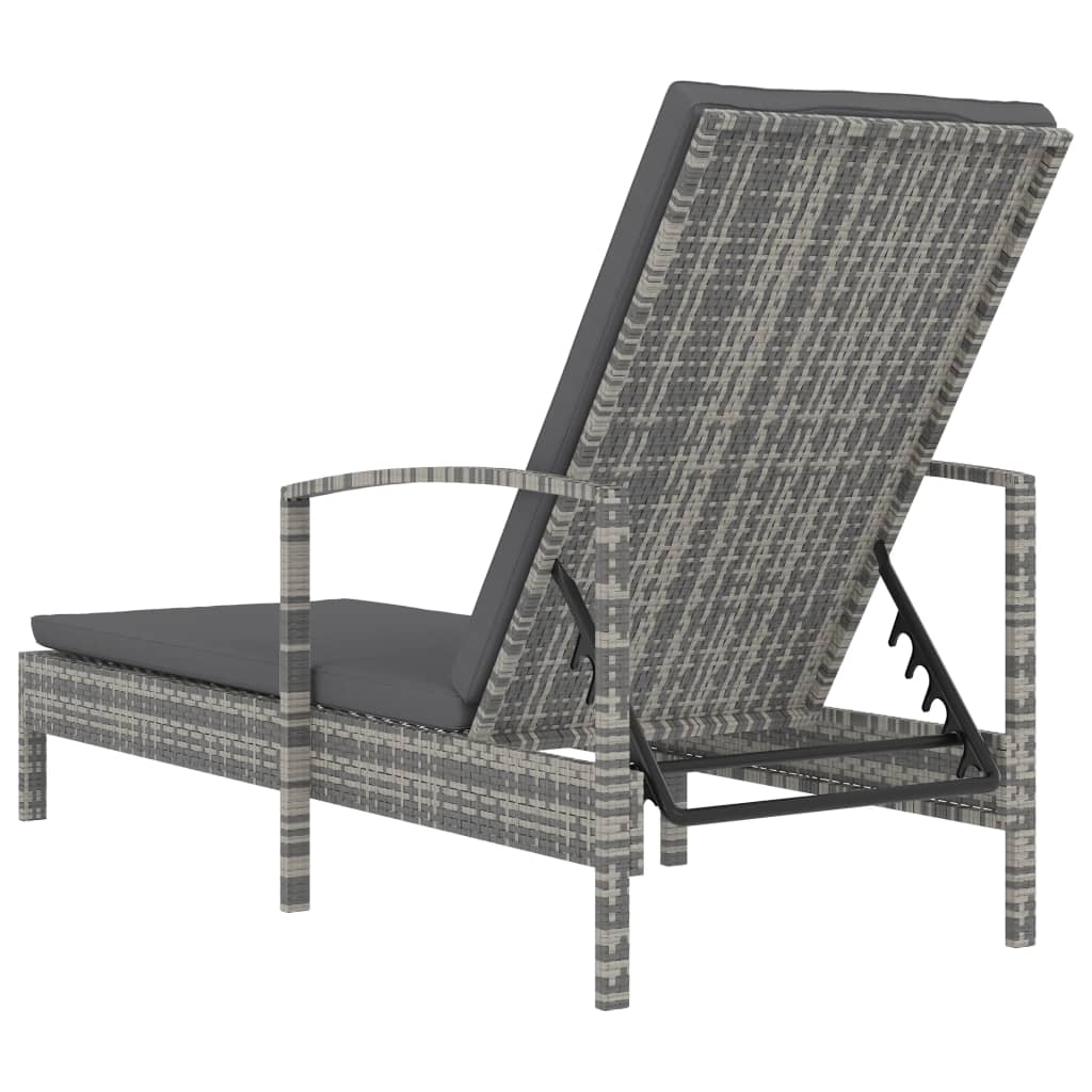 Sun Lounger with Armrests Grey Poly Rattan