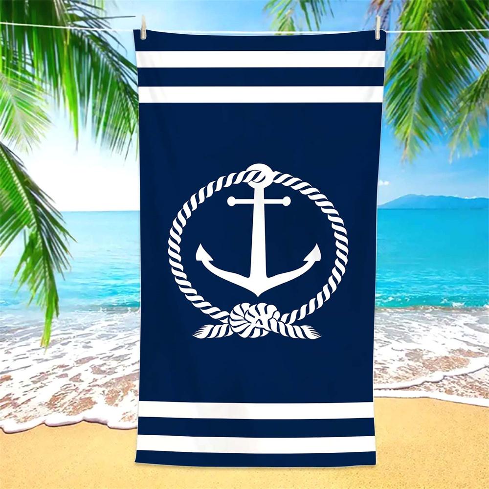 Custom Name Anchor Bath Towel Boat Decorative Towel White Beach Towel Customized Microfiber Large Towel Hot Sale Bath Towels
