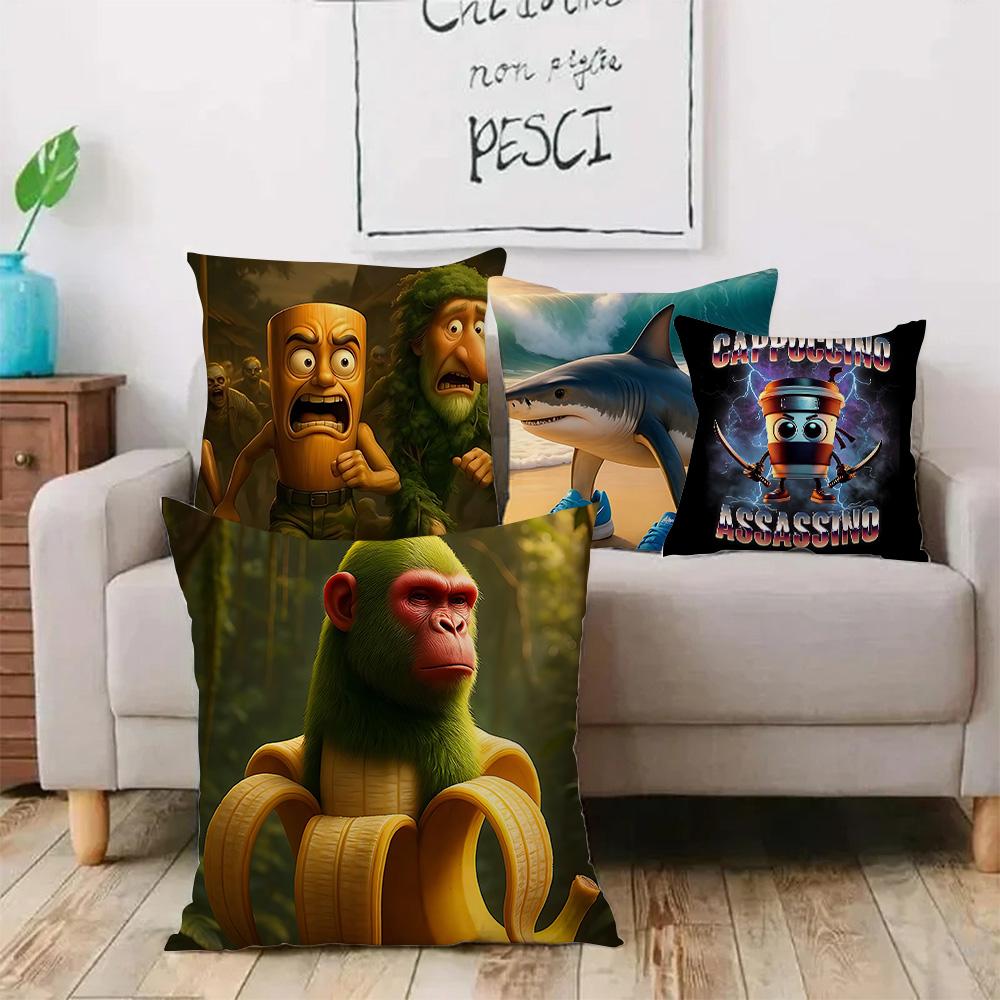 Cute I-Italians brainrots Pillow Covers Cartoon Sofa Decorative Home Double-sided Printing Short Plush Cute Cushion Cover